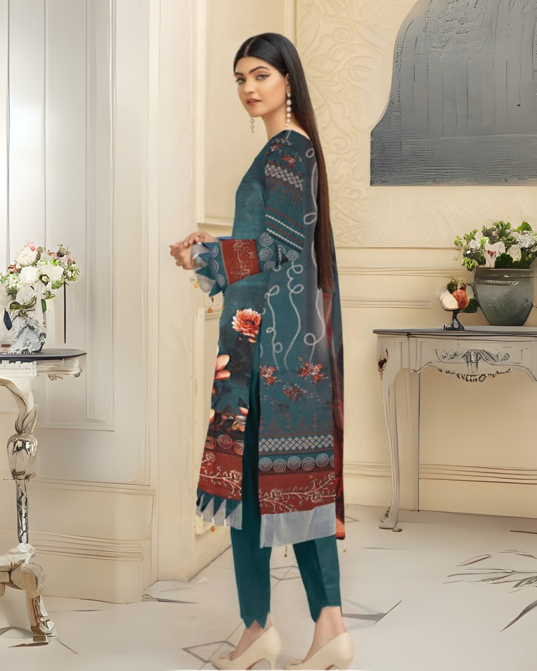 Rust Petal Teal 3 Piece Premium Lawn Suit