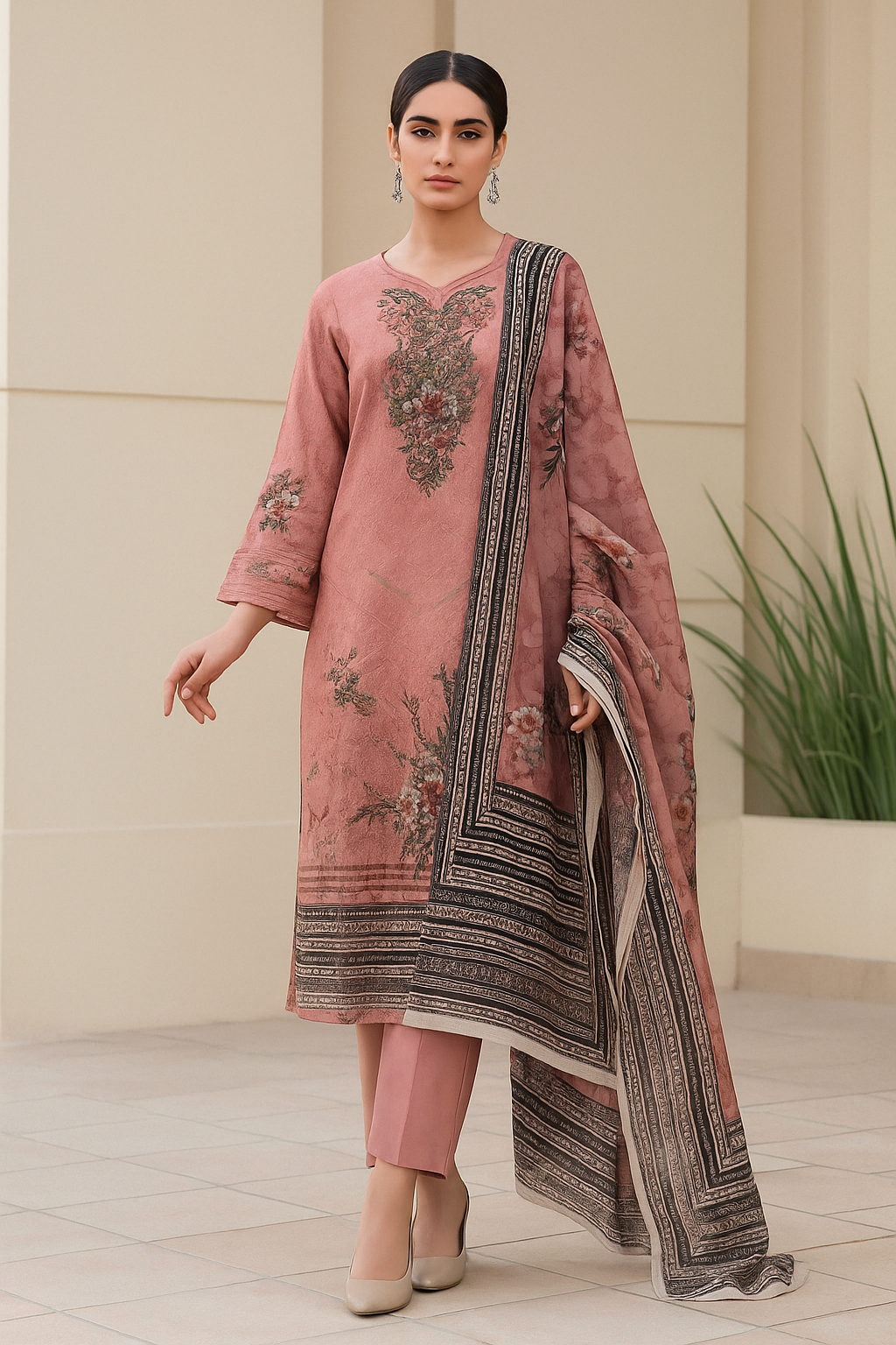 Dusty Pink 4 Pc Lawn Chikankari Suit Unstitched