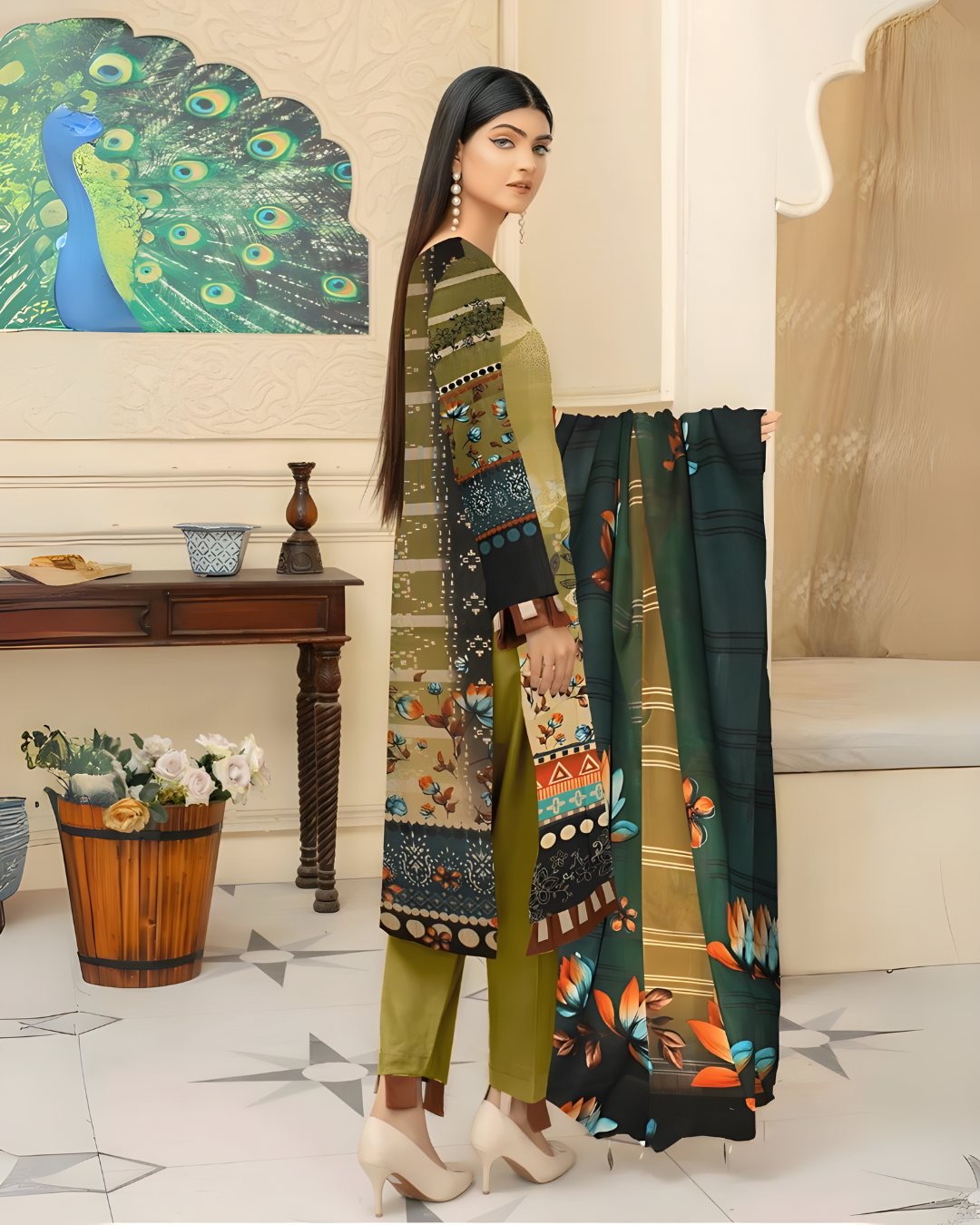 Olive Mist 3 Piece Premium Lawn Suit