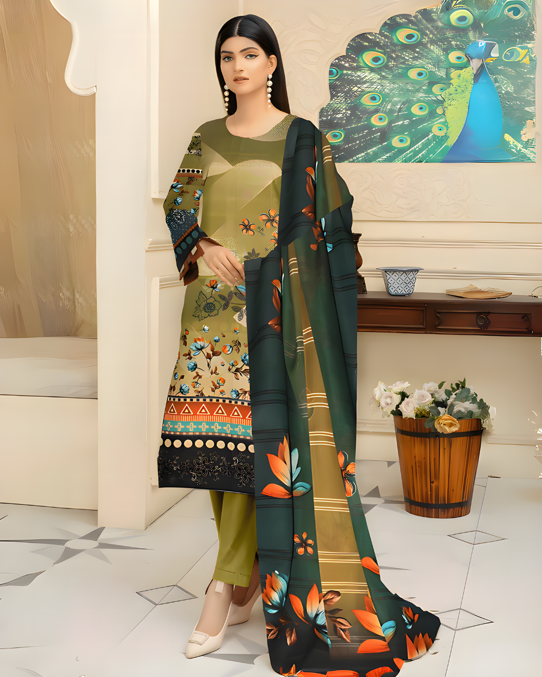 Olive Mist 3 Piece Premium Lawn Suit